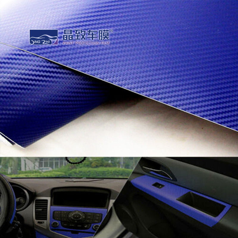 1,52x30M PET Vinyl Film 3D Carbon Fiber Màu xanh đậm có thể co giãn