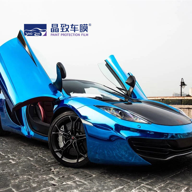 Sản phẩm chăm sóc xe Derek Blue Bọc Vinyl Chrome có thể co giãn như màng gương 1,52 * 18m--Nhà máy sản xuất trực tiếp